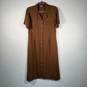 Serengeti Vintage S Brown Collared Side Pocket Short Sleeve Midi Shirt Dress